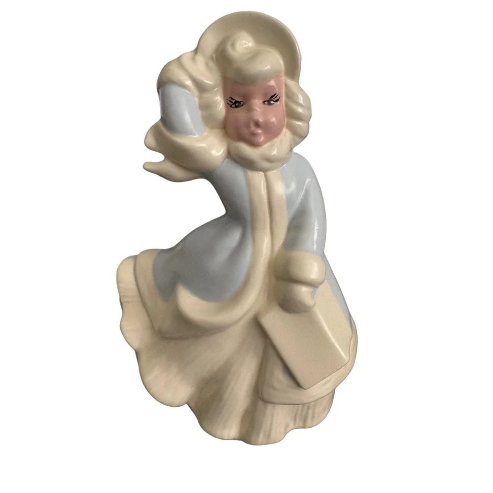Vintage Ceramic Christmas Caroler Figurine 8.5" Victorian Winter Lady Cottage